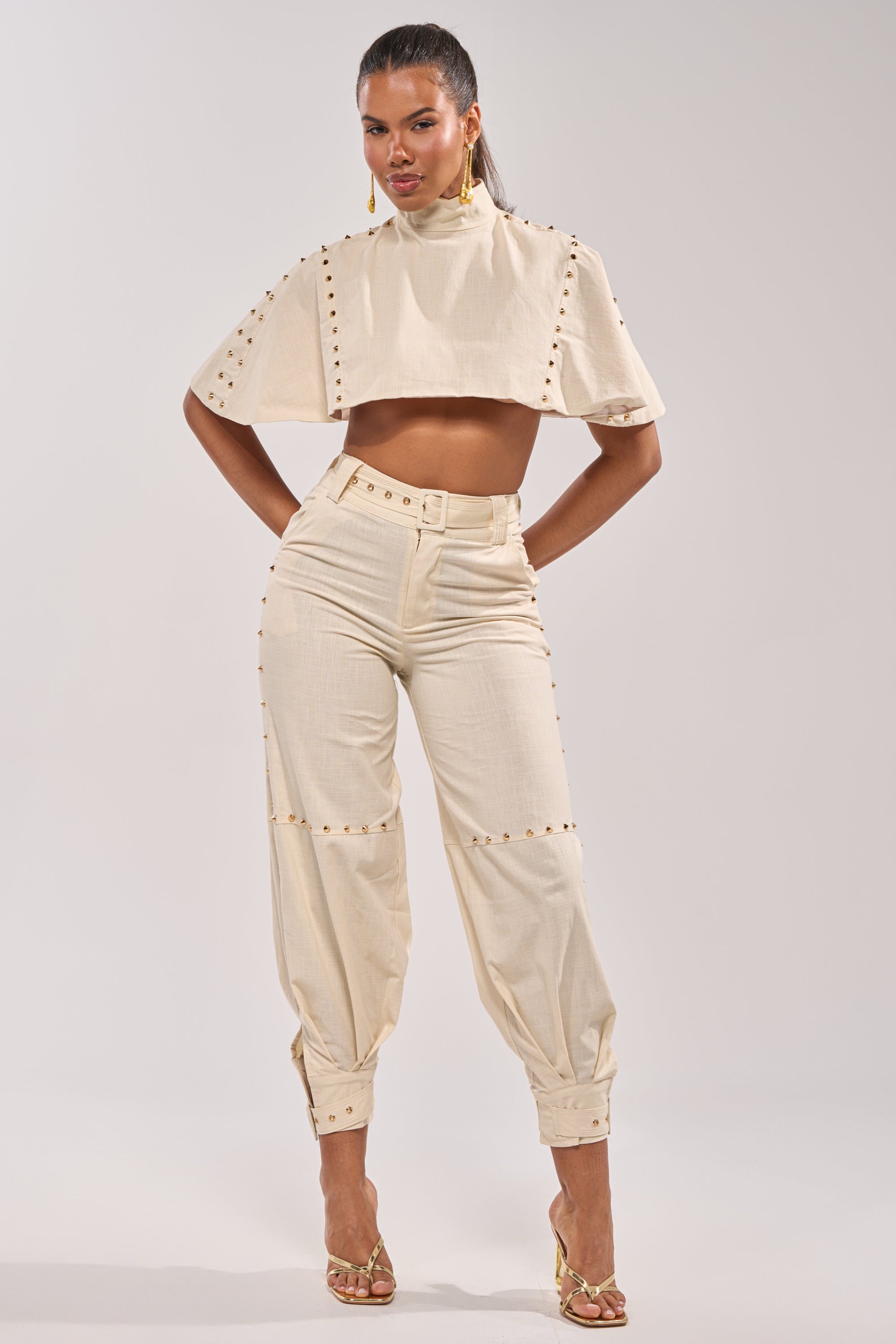 MAEVE LINEN STUDDED BLOUSE