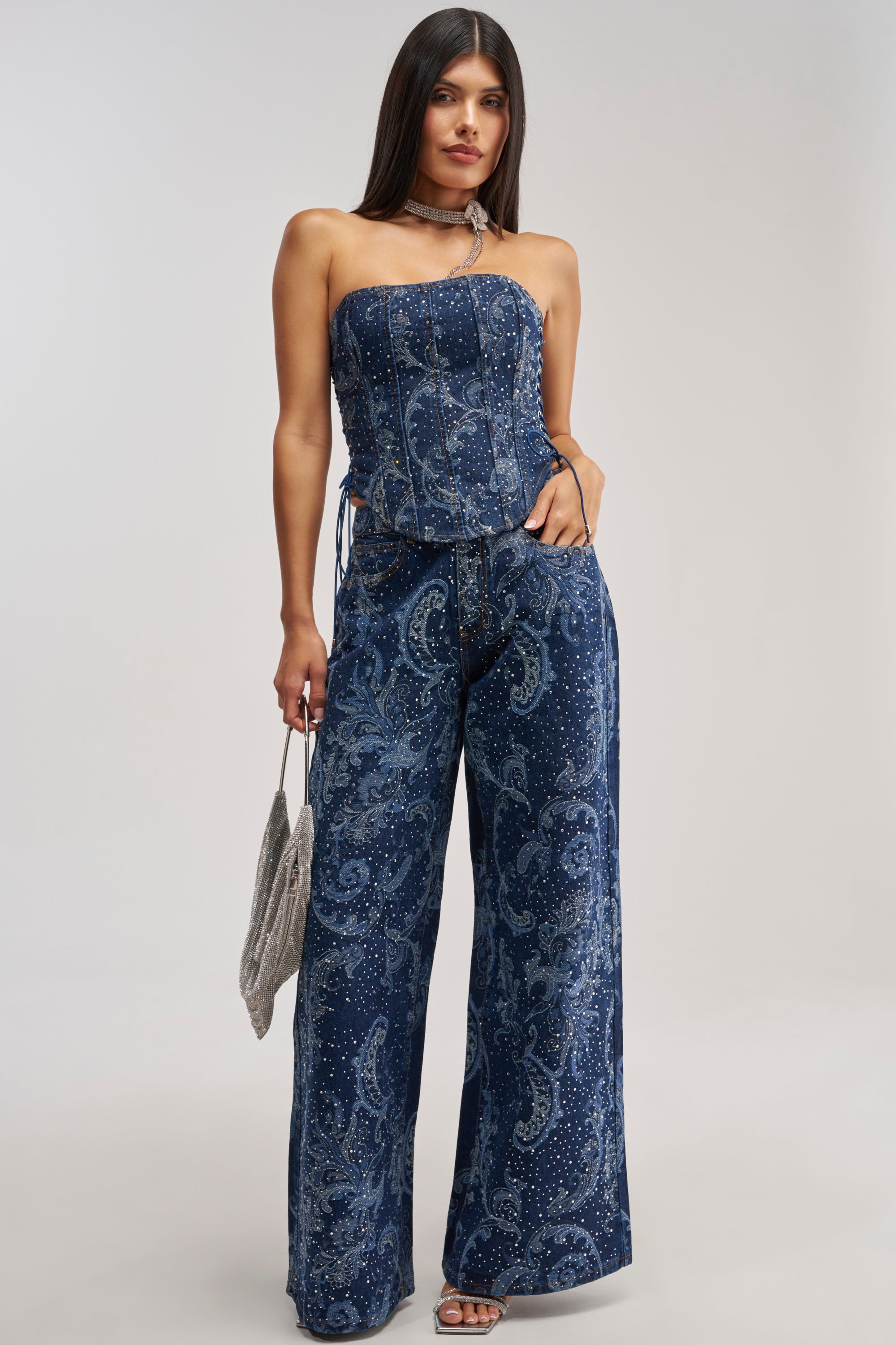 ELEVATED DENIM CORSET WITH RHINESTONES