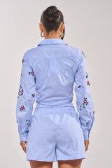 JUNIE POPLIN RHINESTONE DETAIL BLOUSE