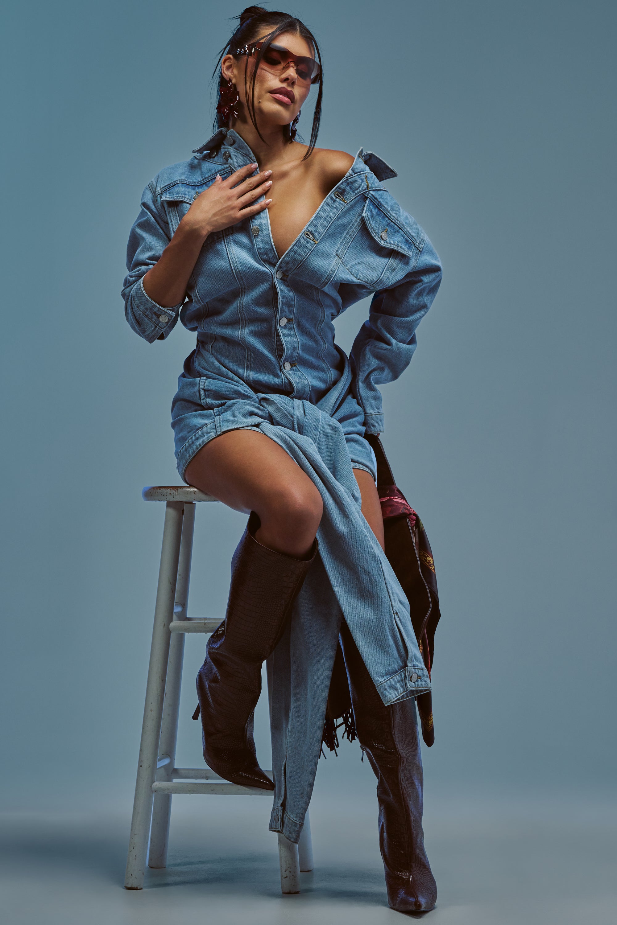MAGNETIC ENERGY DENIM MINI DRESS