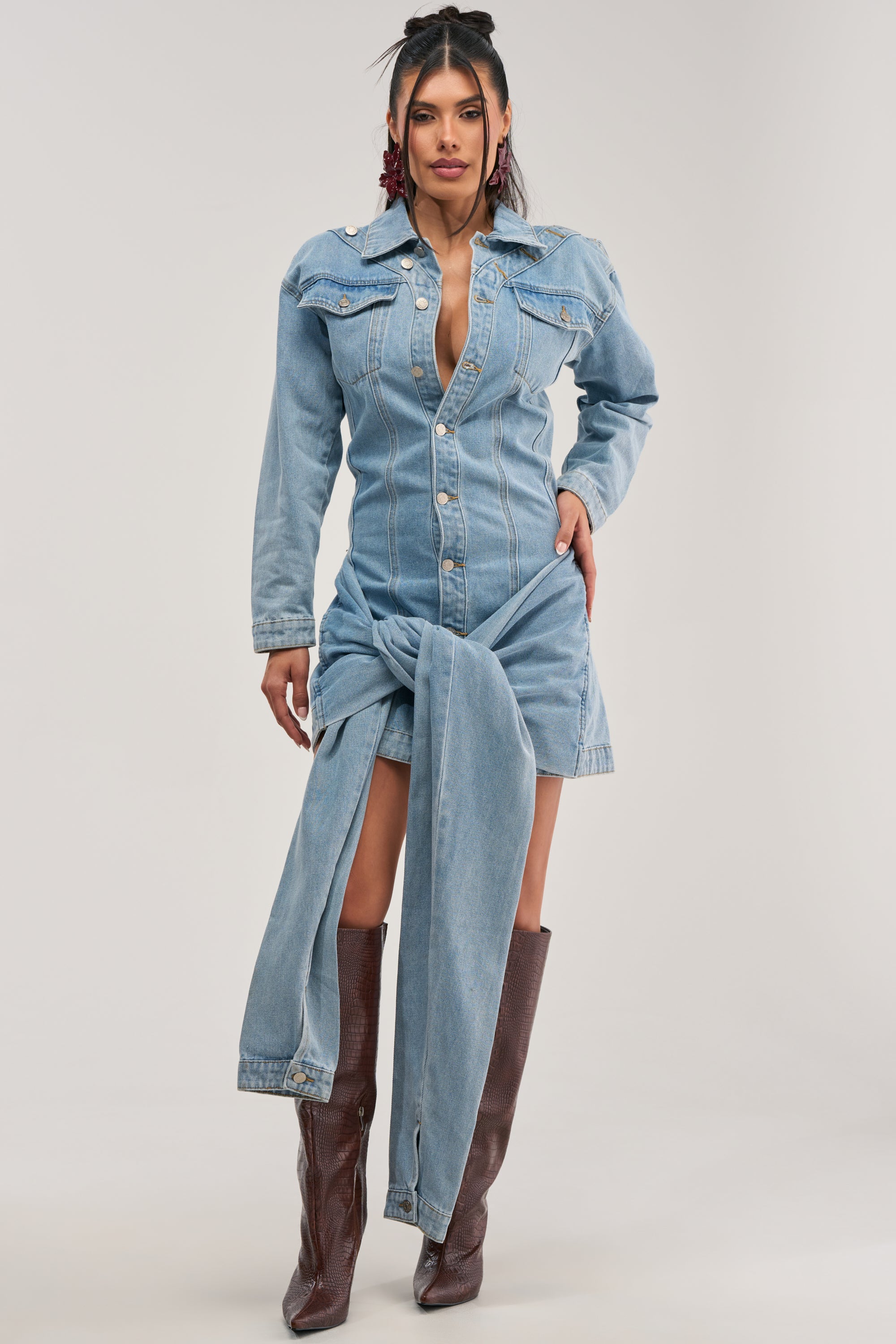 MAGNETIC ENERGY DENIM MINI DRESS