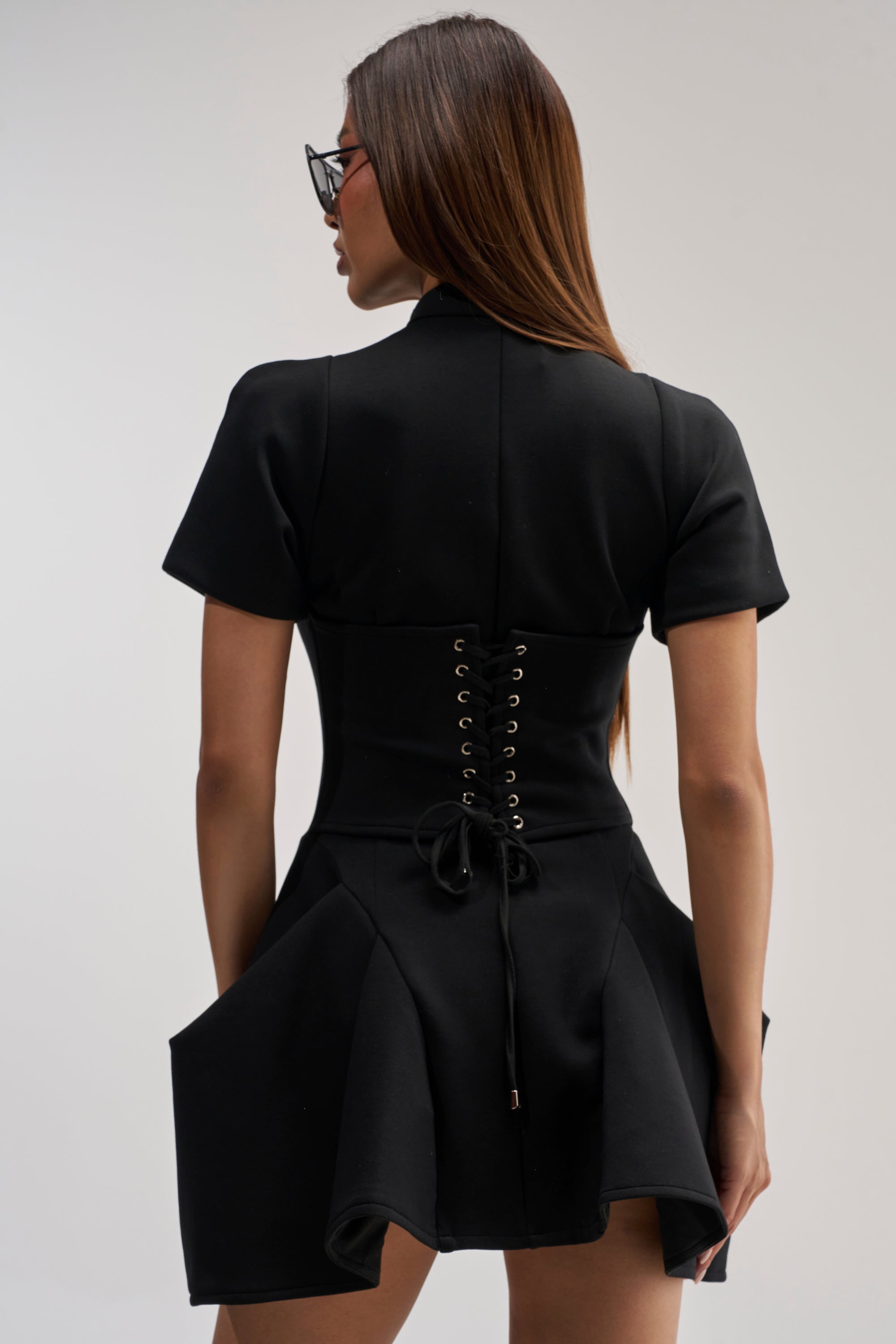 THAT WAS INTENTIONAL STRUCTURED MINI DRESS IN BLACK