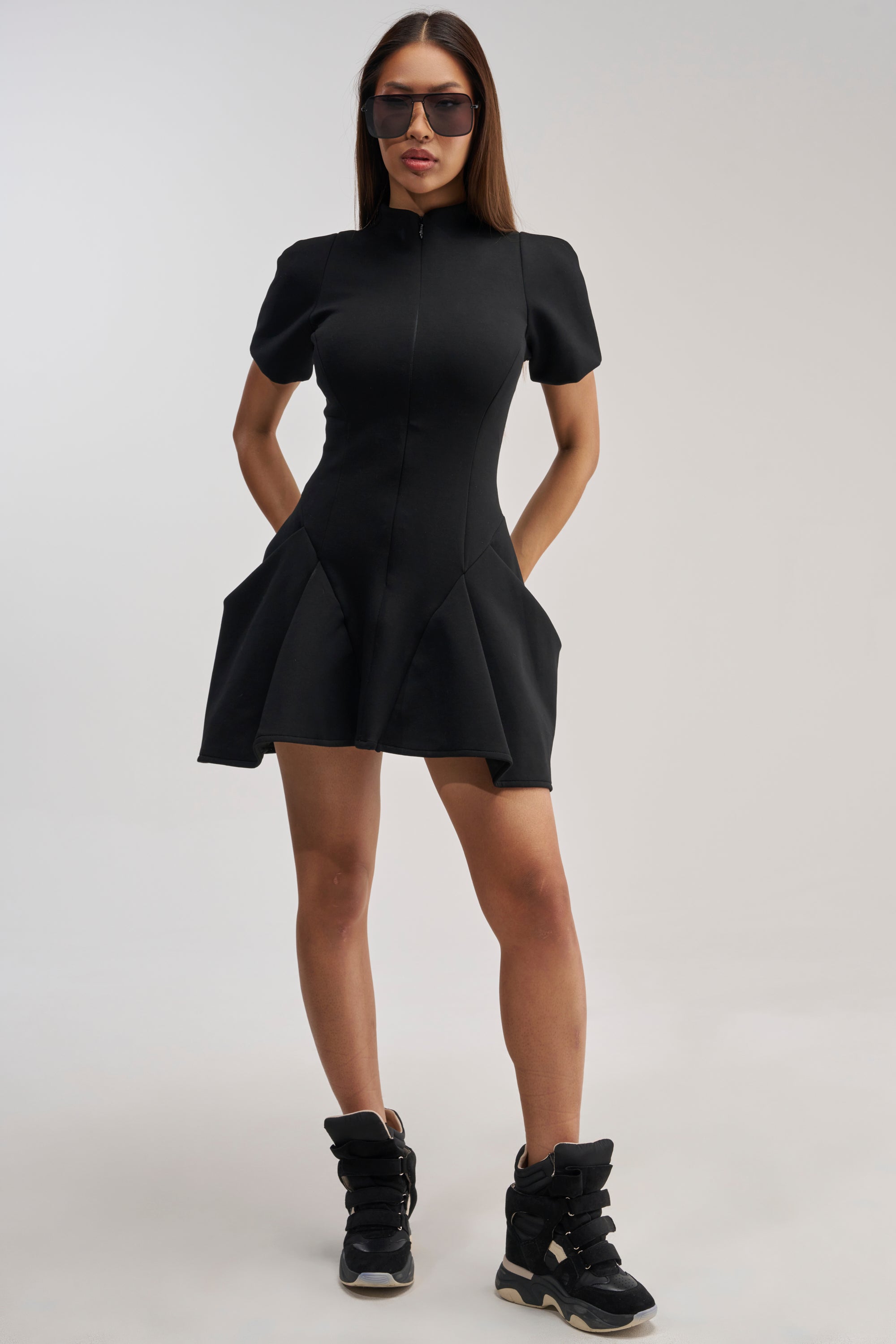 THAT WAS INTENTIONAL STRUCTURED MINI DRESS IN BLACK