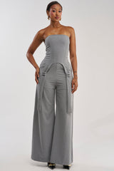 WATCH AND LEARN STRAPLESS PINSTRIPE JUMPSUIT