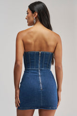 FEELIN THE LOVE RHINESTONE DENIM MINI DRESS
