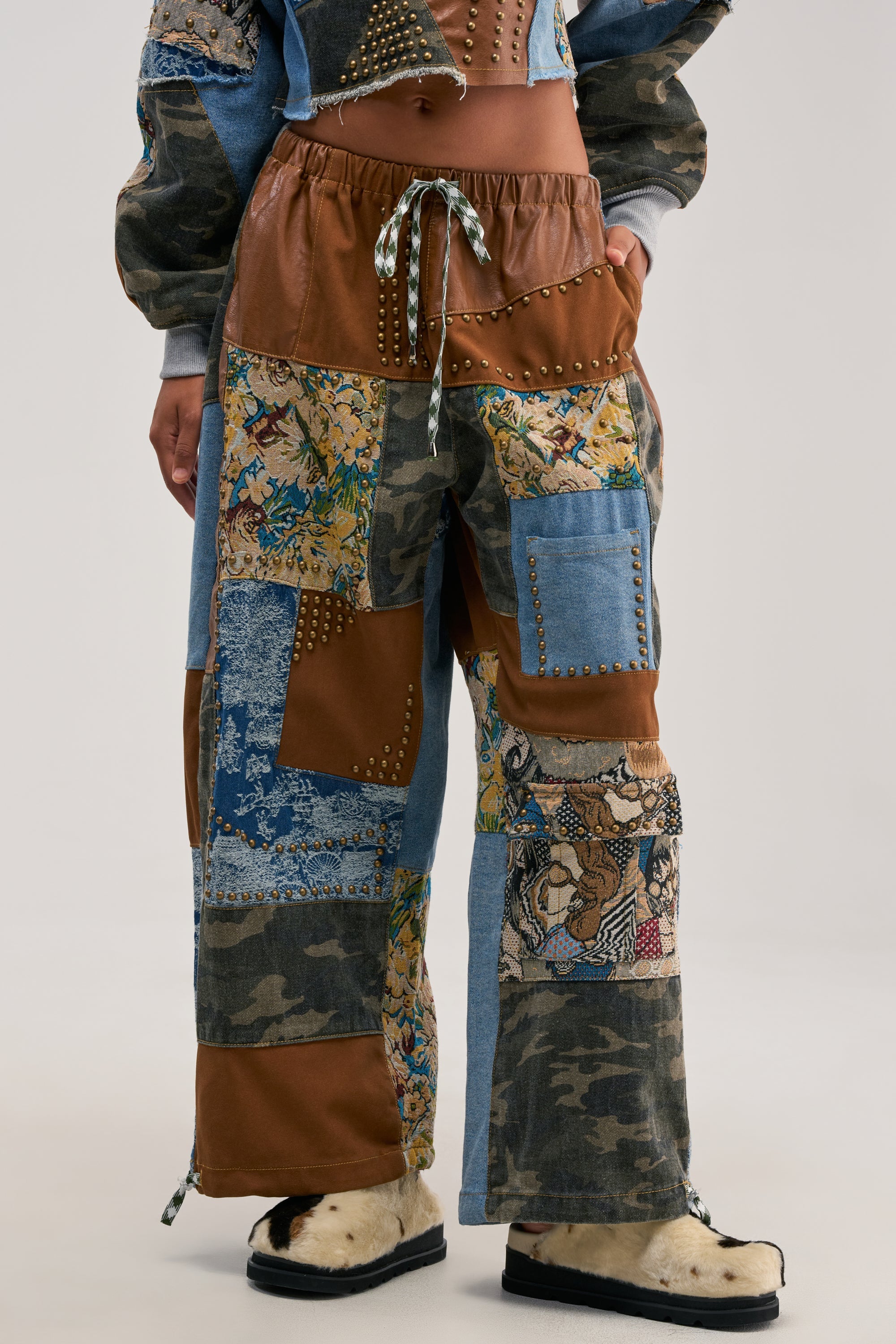 CALL EM CRAZY PATCHWORK JOGGER IN BROWN MULTI