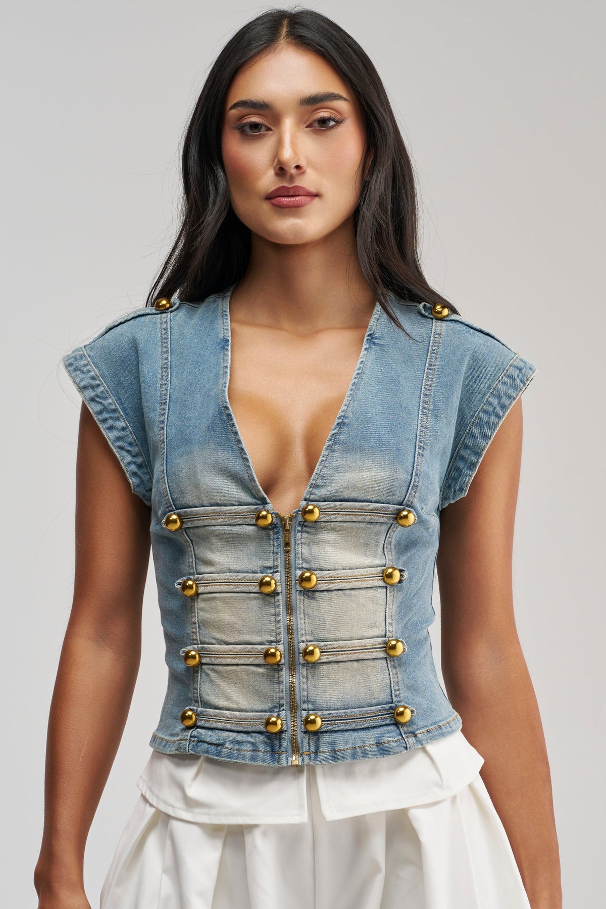 NEVER LOSE ME DENIM TOP