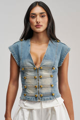 NEVER LOSE ME DENIM TOP