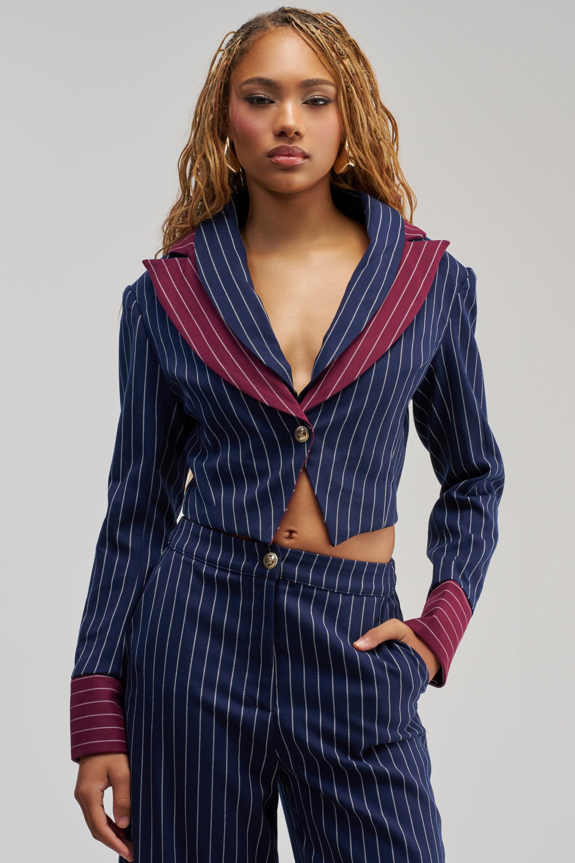 NEVER BETTER PINSTRIPE BLAZER