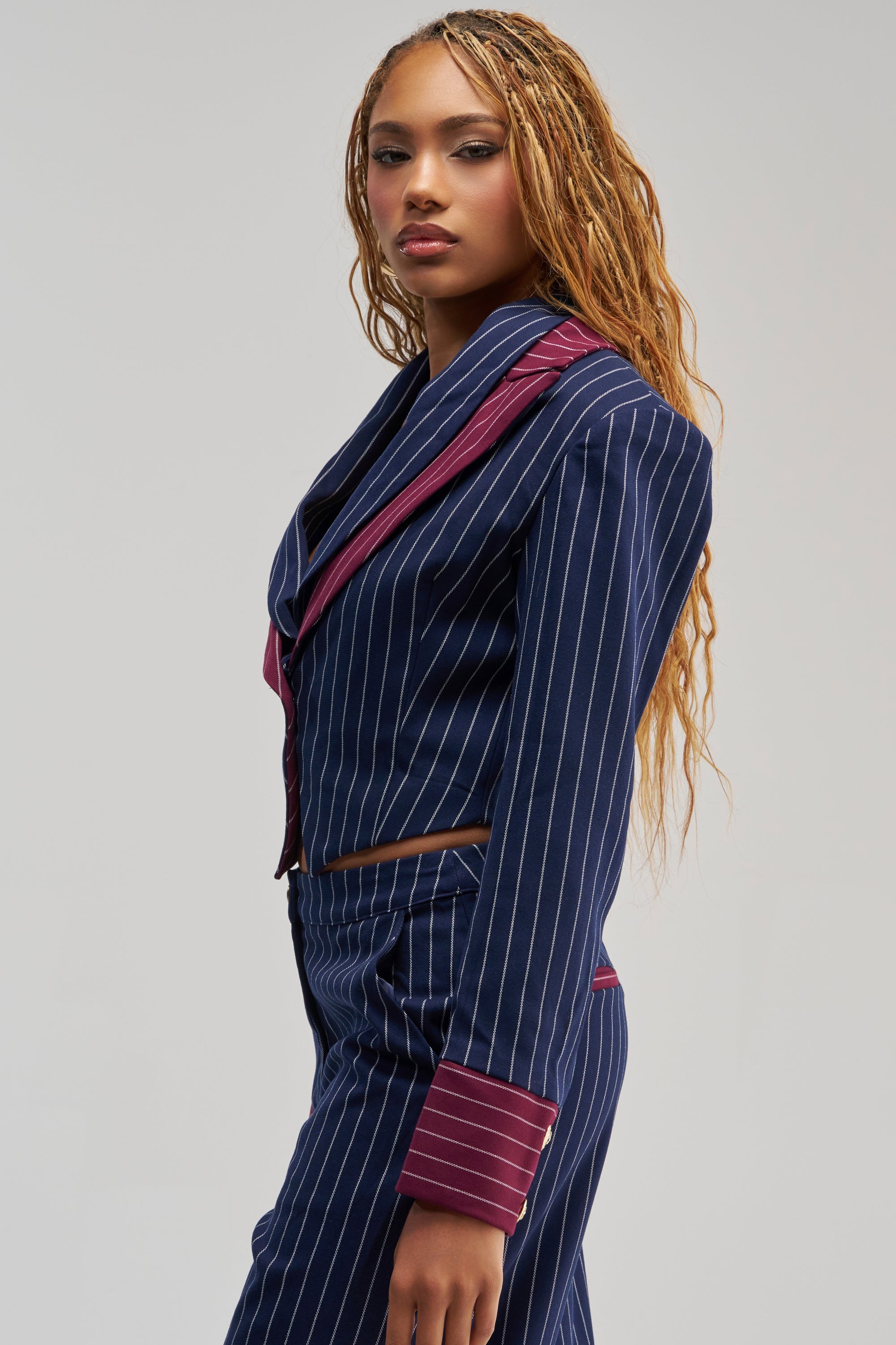 NEVER BETTER PINSTRIPE BLAZER