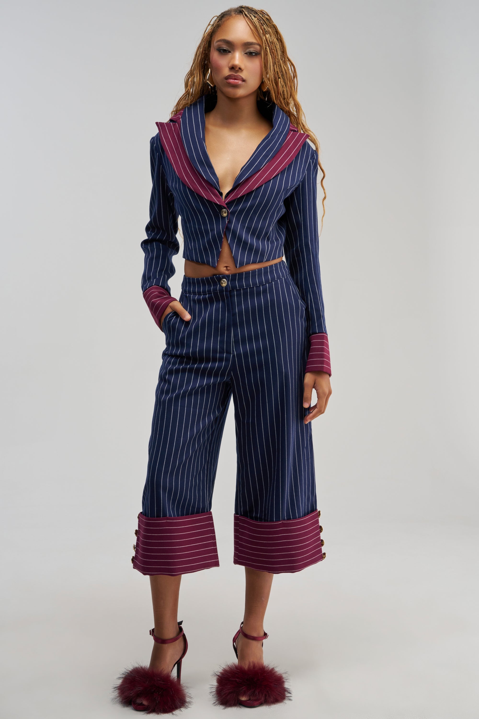 NEVER BETTER PINSTRIPE BLAZER