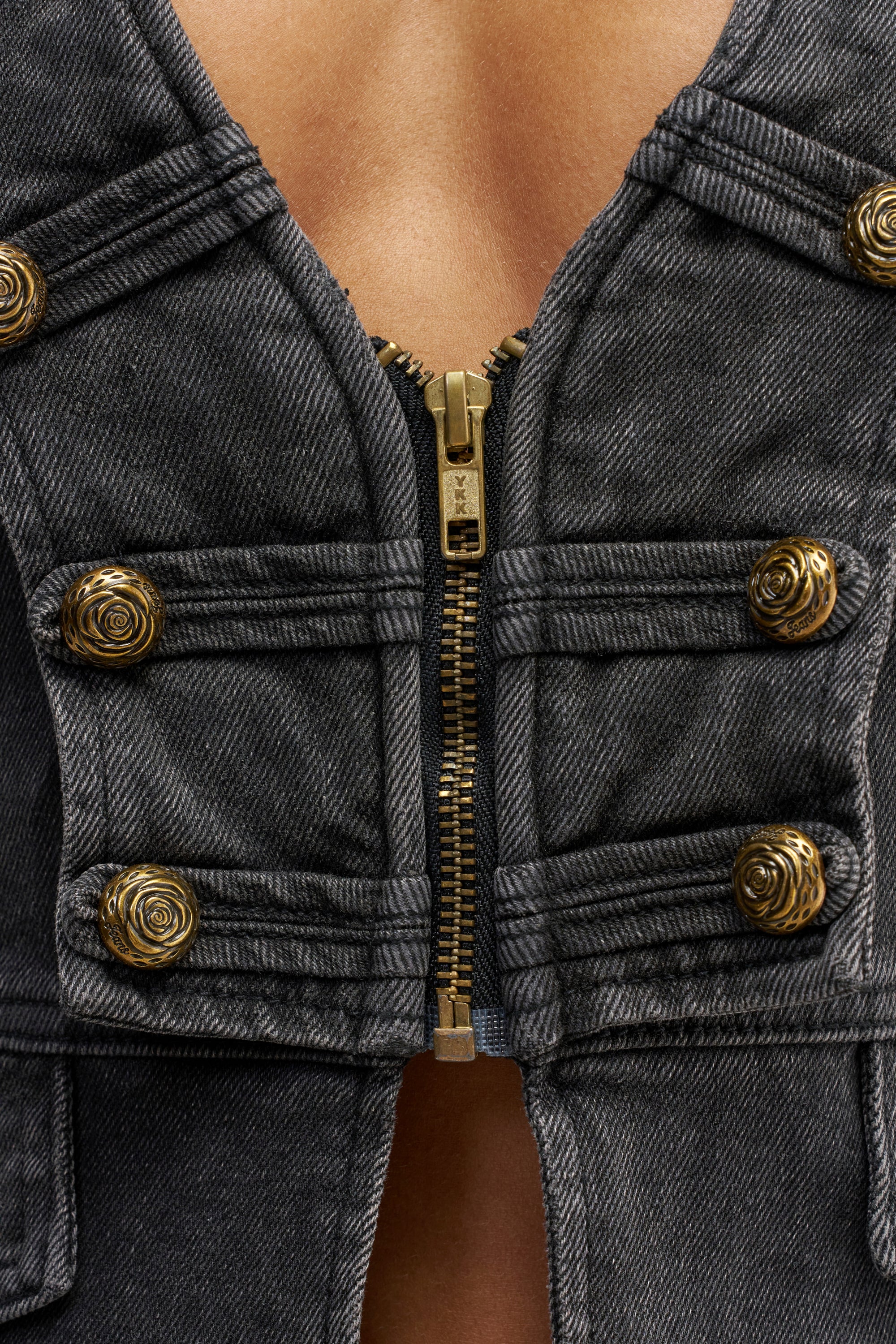 AHEAD OF THE CURVE MILITARY DENIM TOP