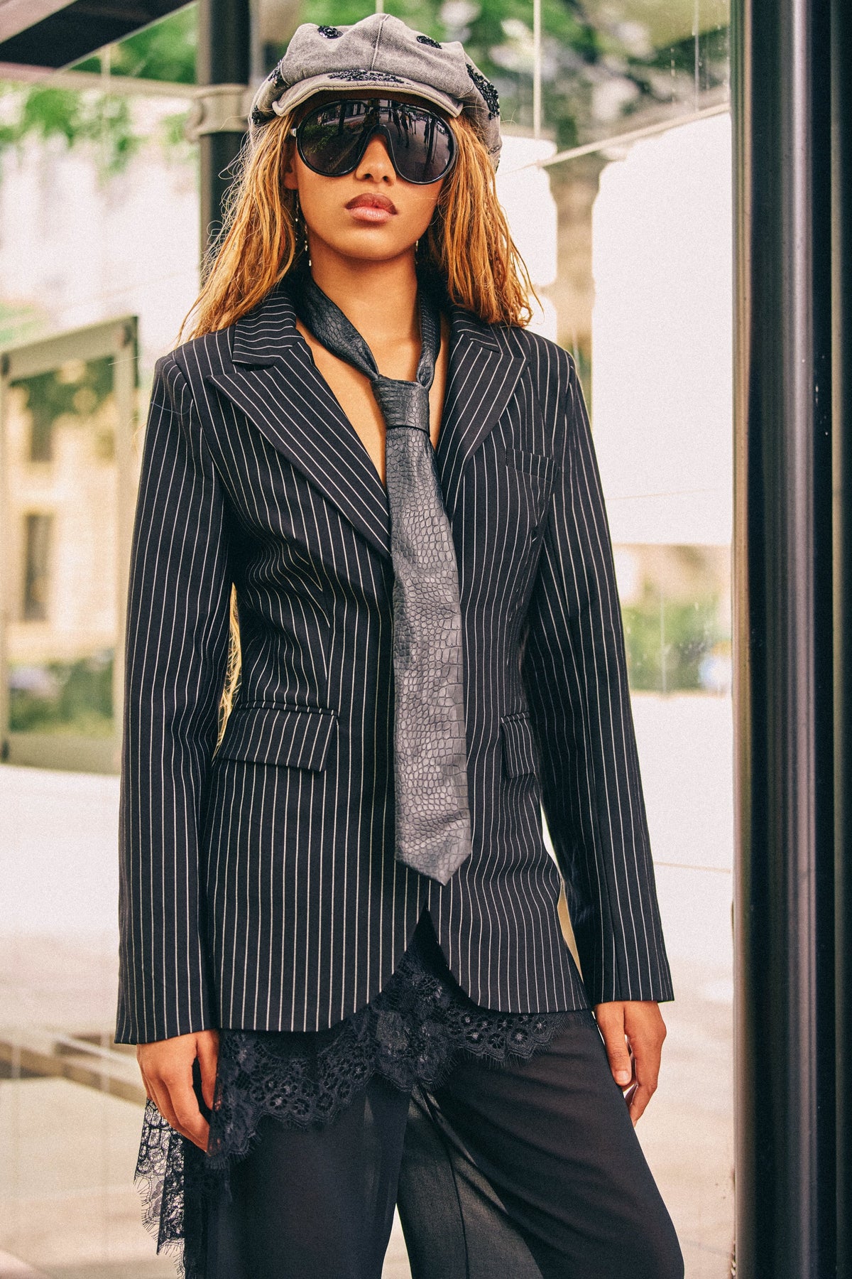 GIVE IT UP PINSTRIPE BLAZER