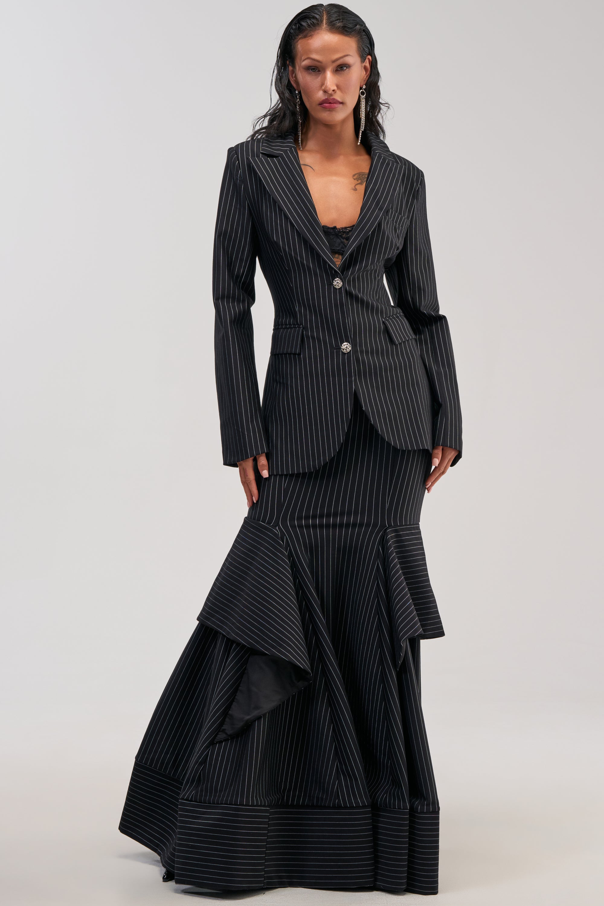 GIVE IT UP PINSTRIPE BLAZER