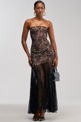 BARELY THERE LACE MAXI DRESS IN BLACK
