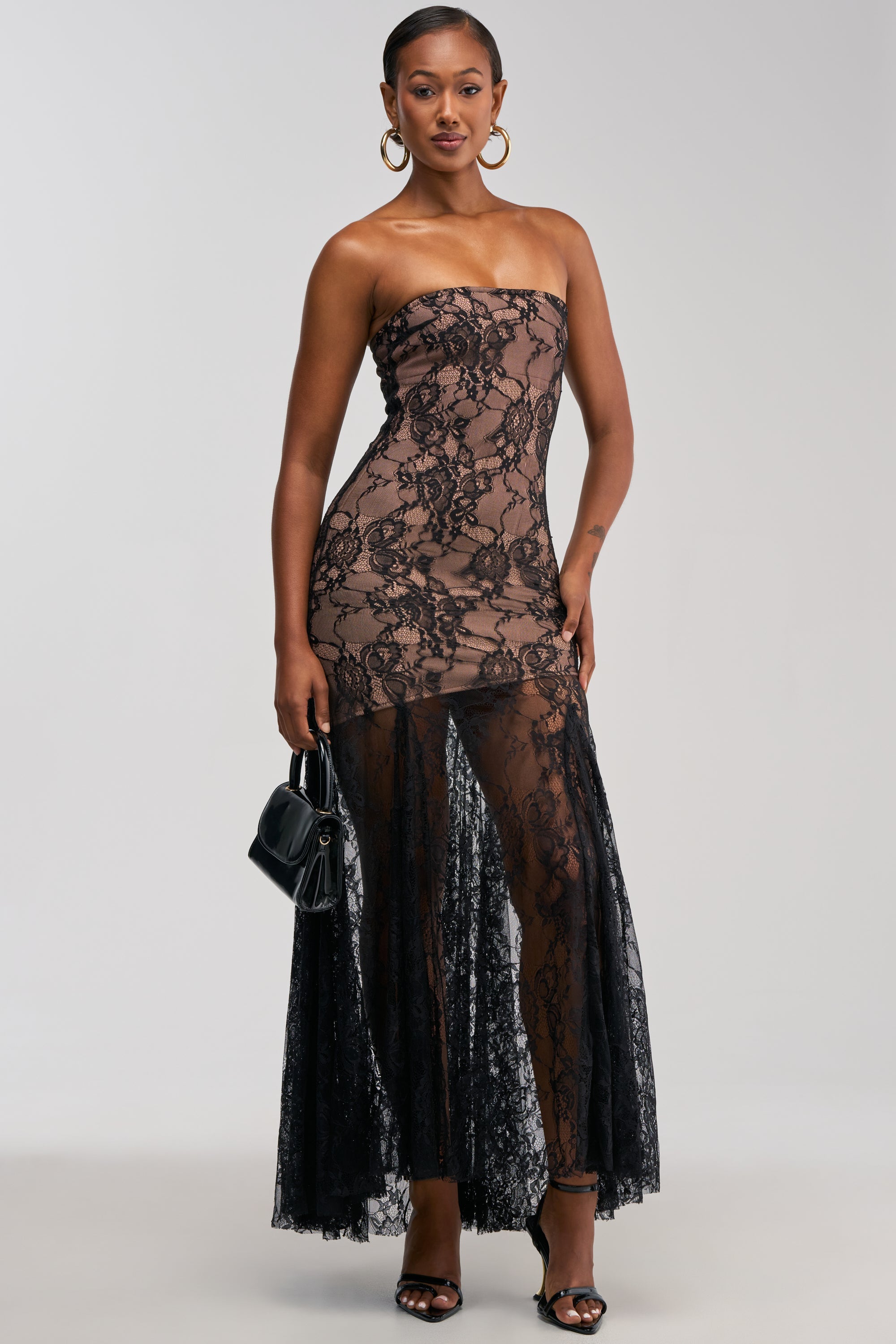BARELY THERE LACE MAXI DRESS IN BLACK