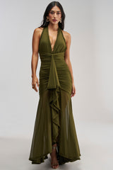 SWEET SUNSET MESH MAXI DRESS IN OLIVE