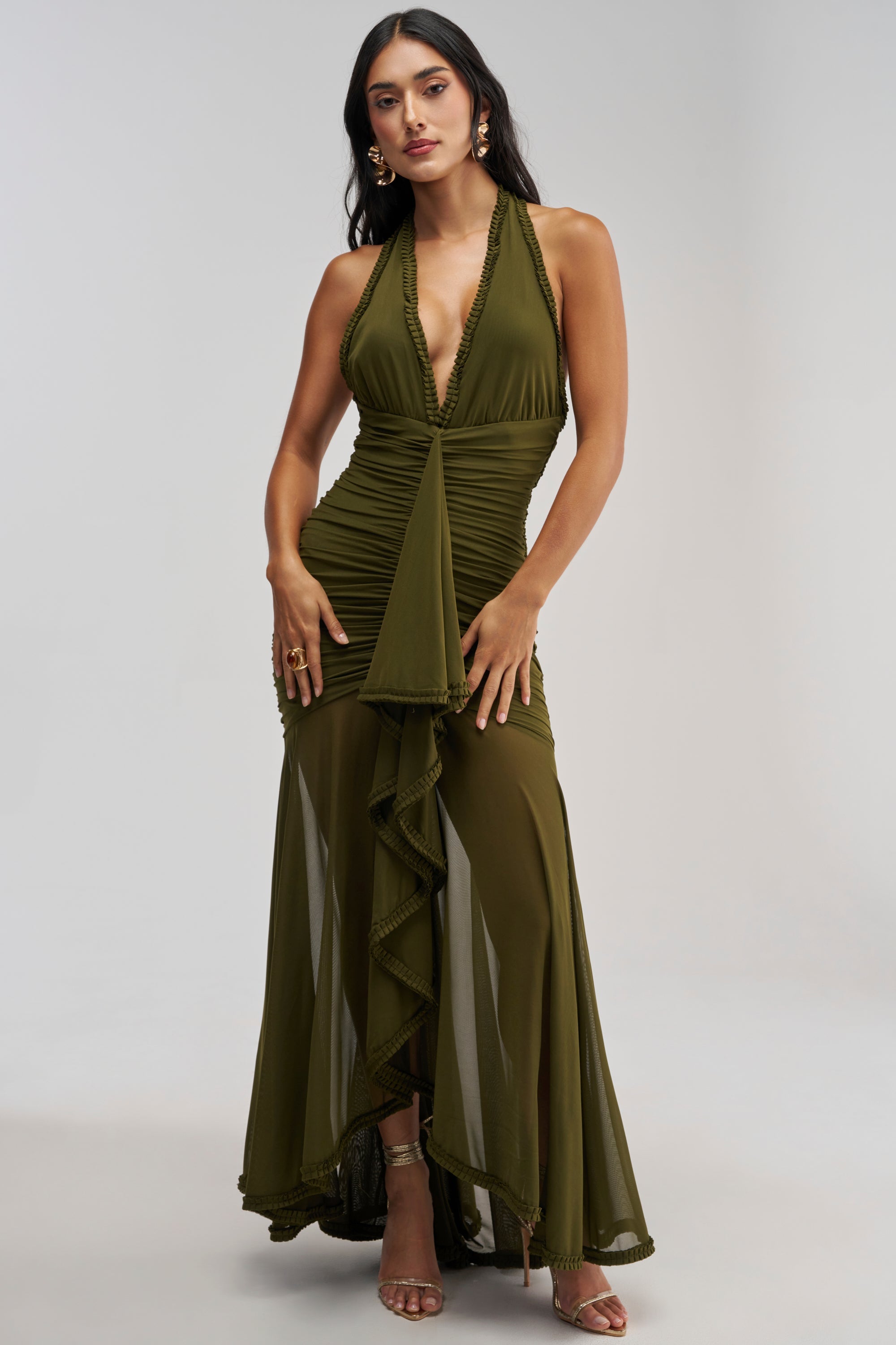 SWEET SUNSET MESH MAXI DRESS IN OLIVE