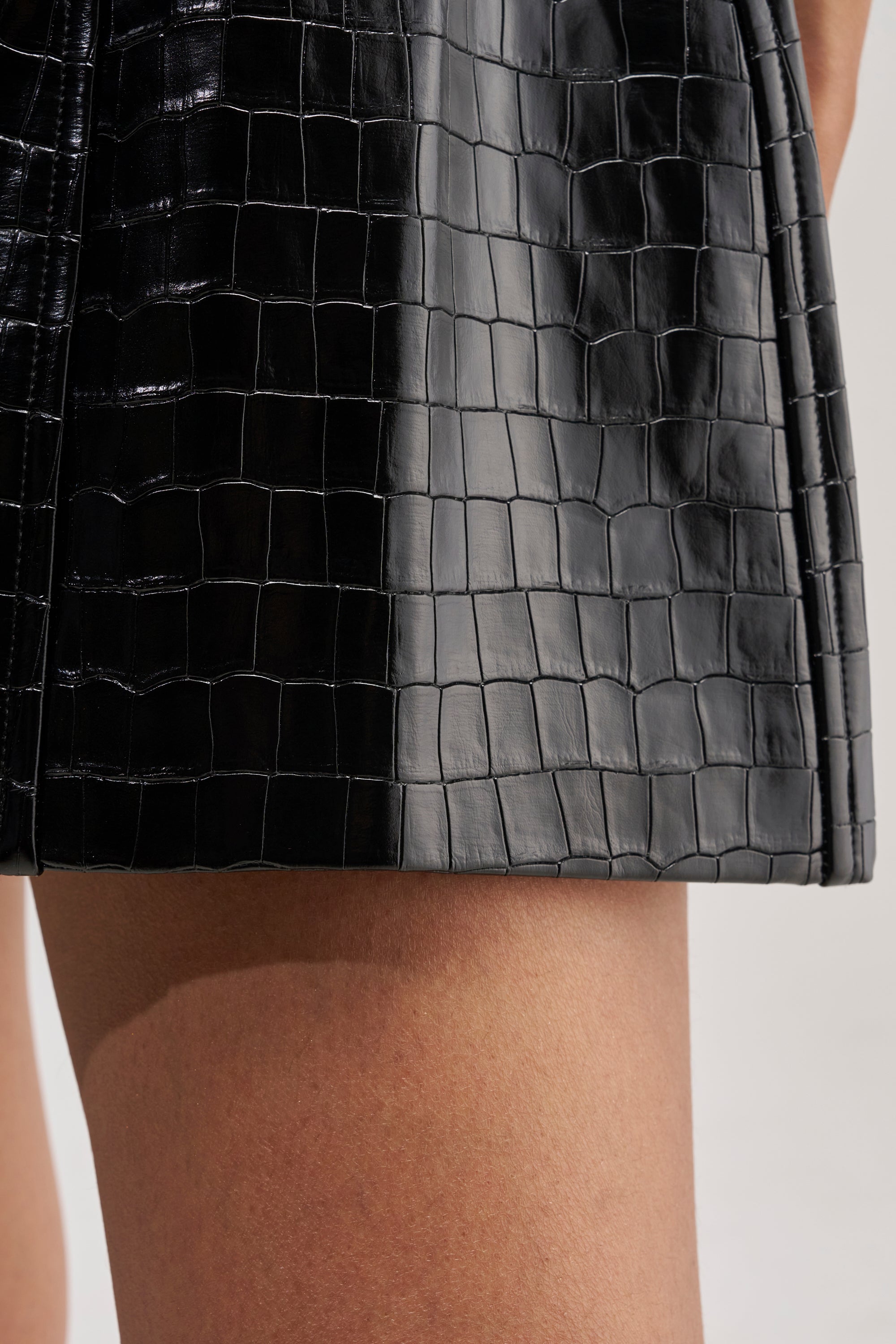 JUST WHAT I NEED TEXTURED PU MINI DRESS IN BLACK