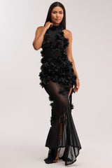 PARTY FAVOR RUFFLE MAXI DRESS IN BLACK