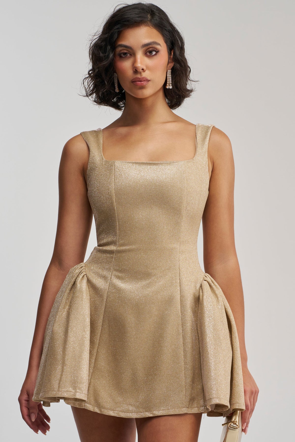 YOUR PERFECT DATE SPACESHINE MINI DRESS IN GOLD
