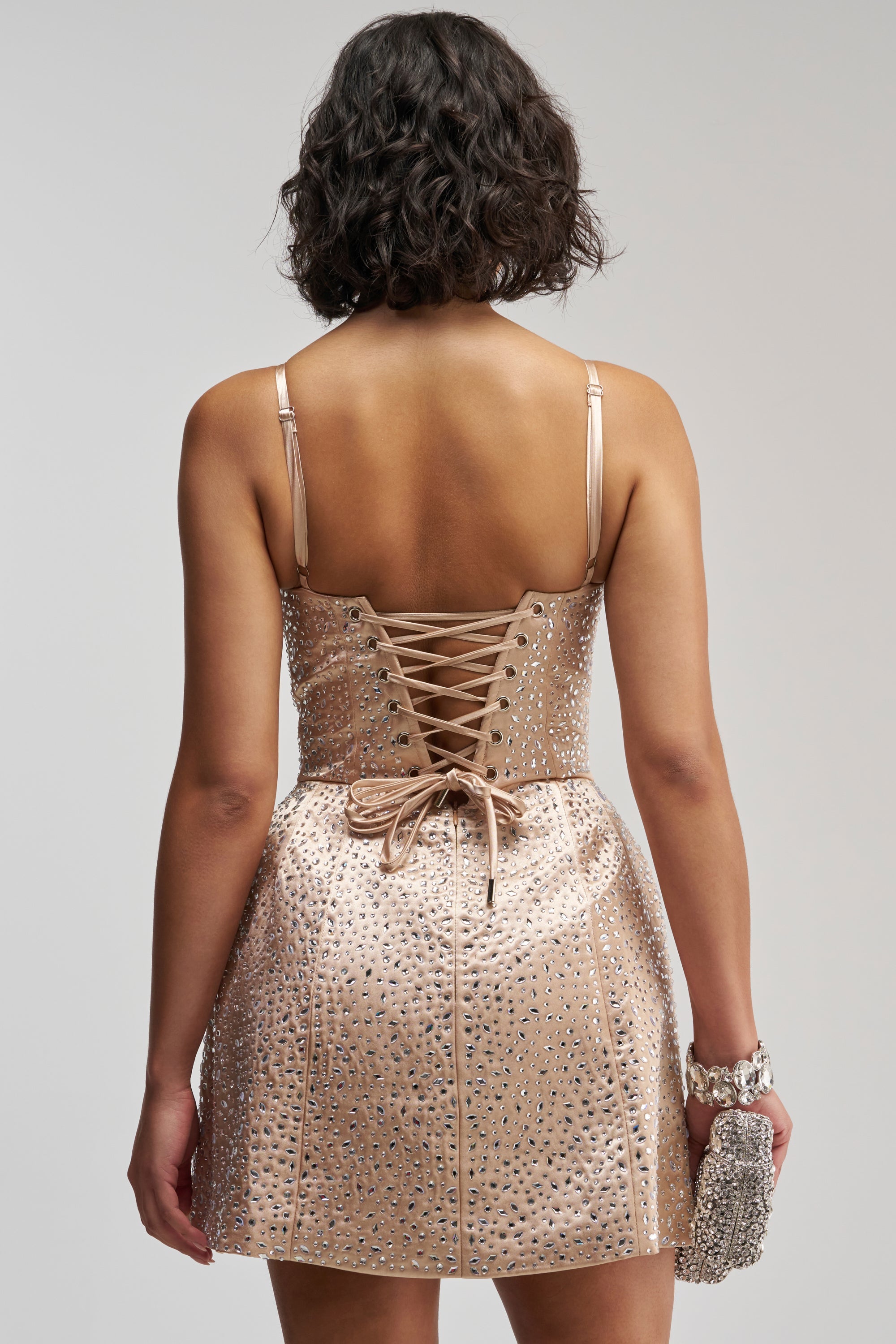 SAY HELLO RHINESTONE CORSET MINI DRESS