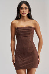 FULL GLAM RHINESTONE MINI DRESS IN BROWN