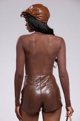 PAXTON SEXY MESH CASUAL BODYSUIT IN BROWN