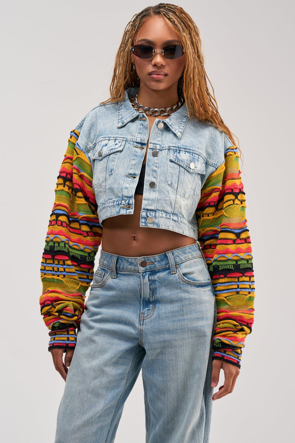 THROWBACK KNIT SLEEVE DENIM JACKET