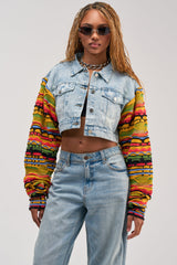 THROWBACK KNIT SLEEVE DENIM JACKET