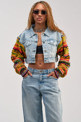 THROWBACK KNIT SLEEVE DENIM JACKET