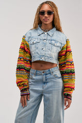 THROWBACK KNIT SLEEVE DENIM JACKET