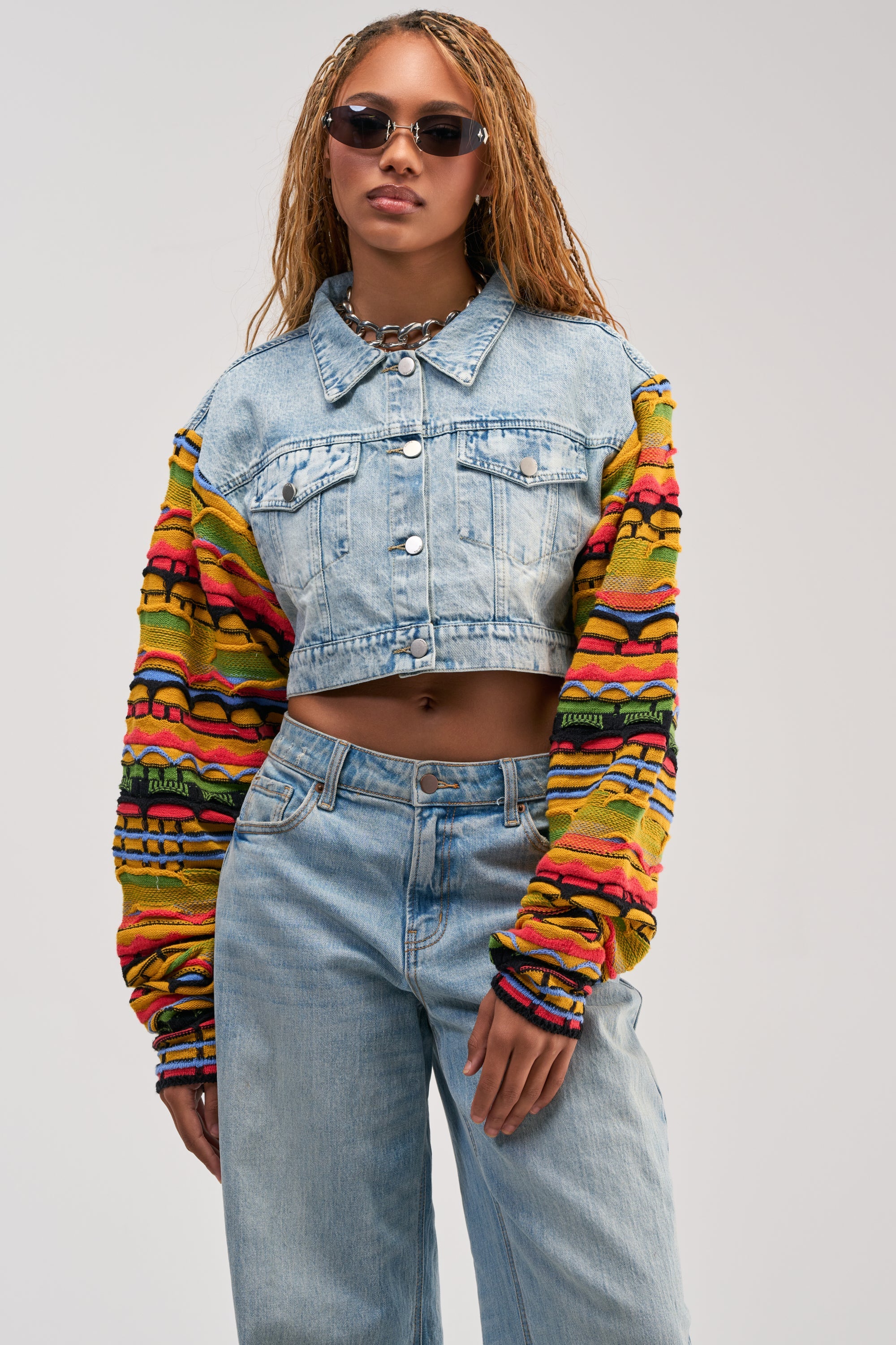 THROWBACK KNIT SLEEVE DENIM JACKET