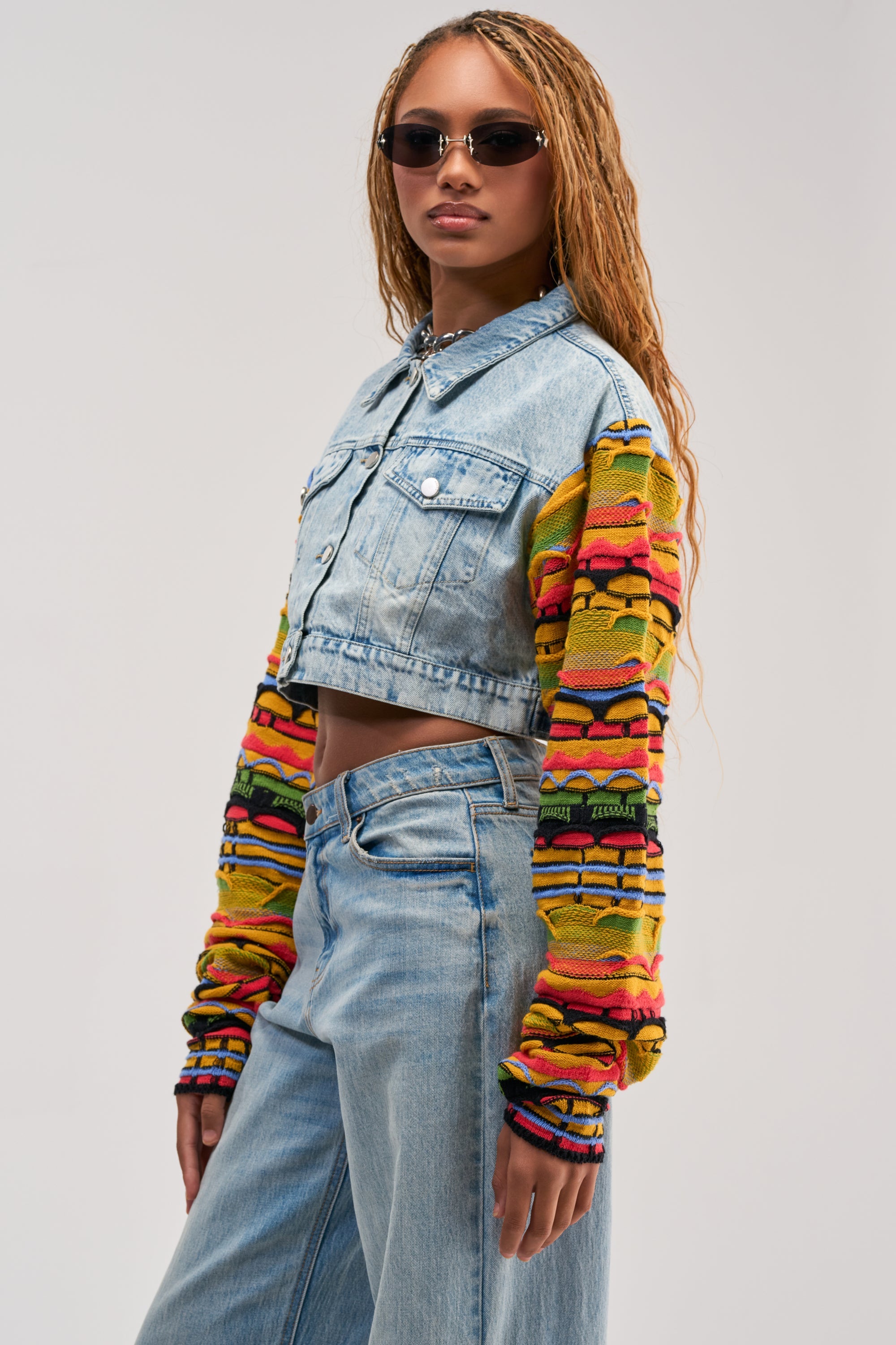 THROWBACK KNIT SLEEVE DENIM JACKET