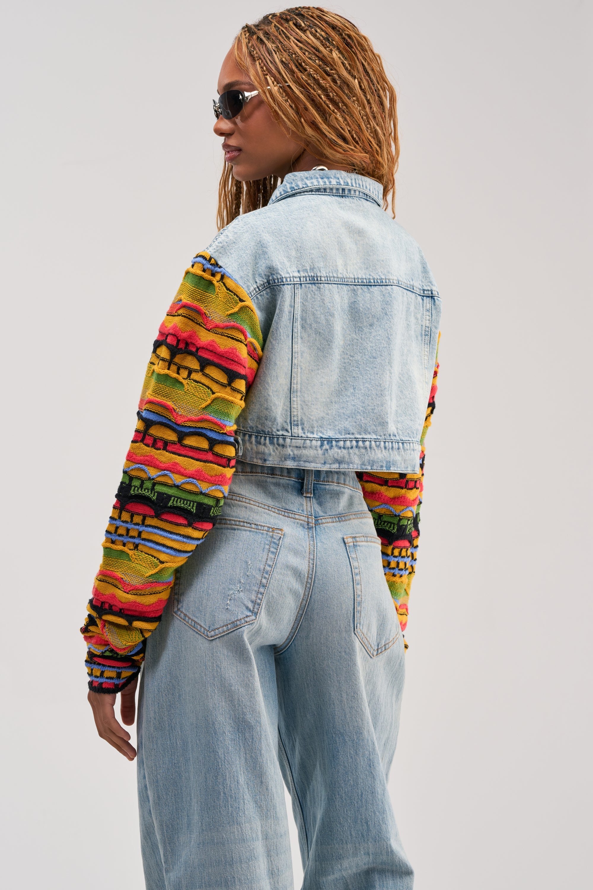 THROWBACK KNIT SLEEVE DENIM JACKET