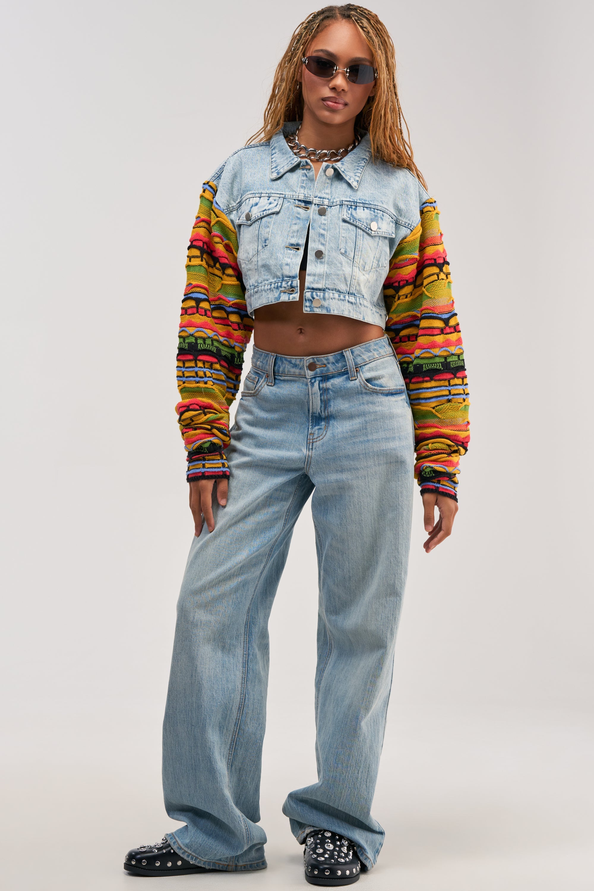 THROWBACK KNIT SLEEVE DENIM JACKET