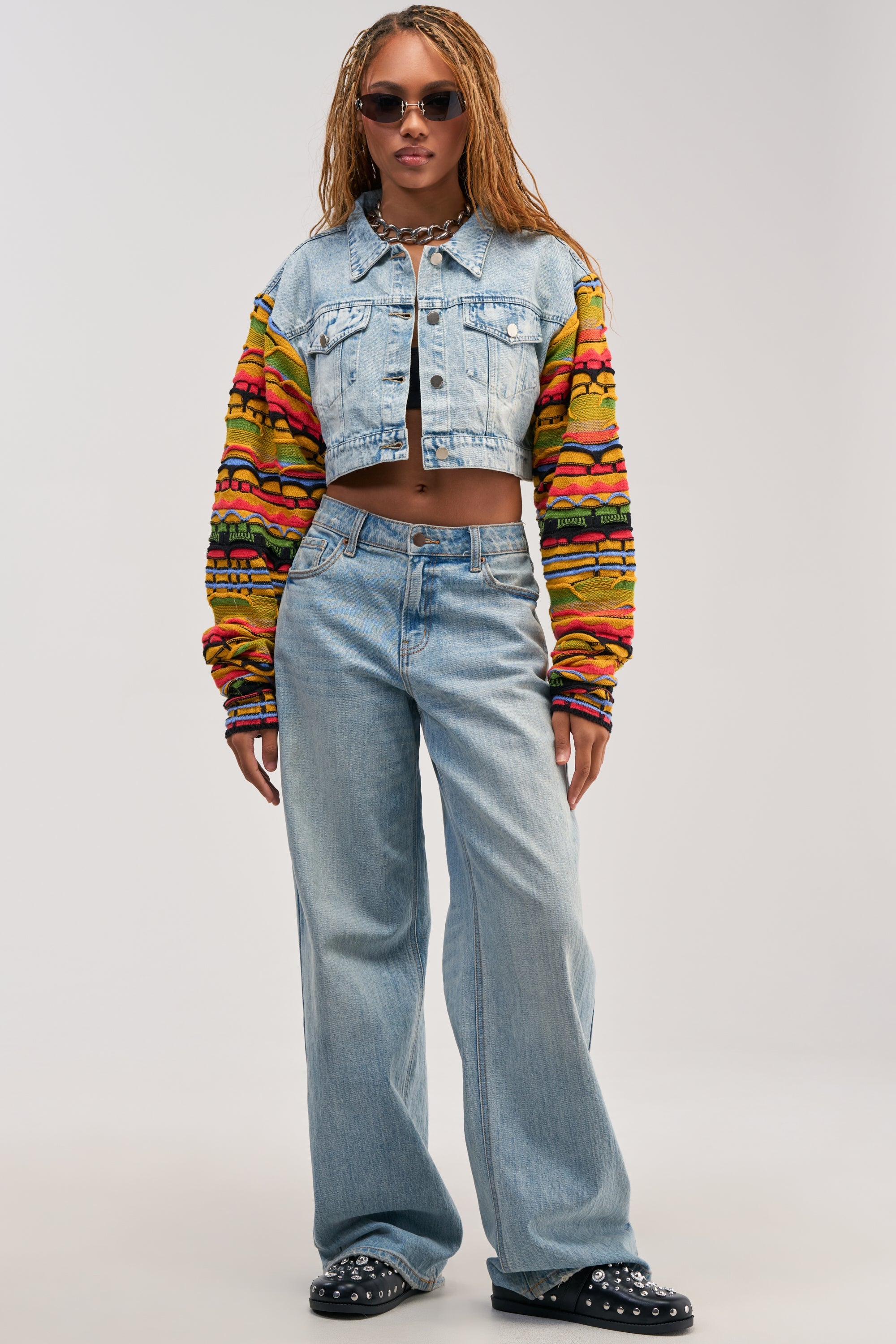 THROWBACK KNIT SLEEVE DENIM JACKET