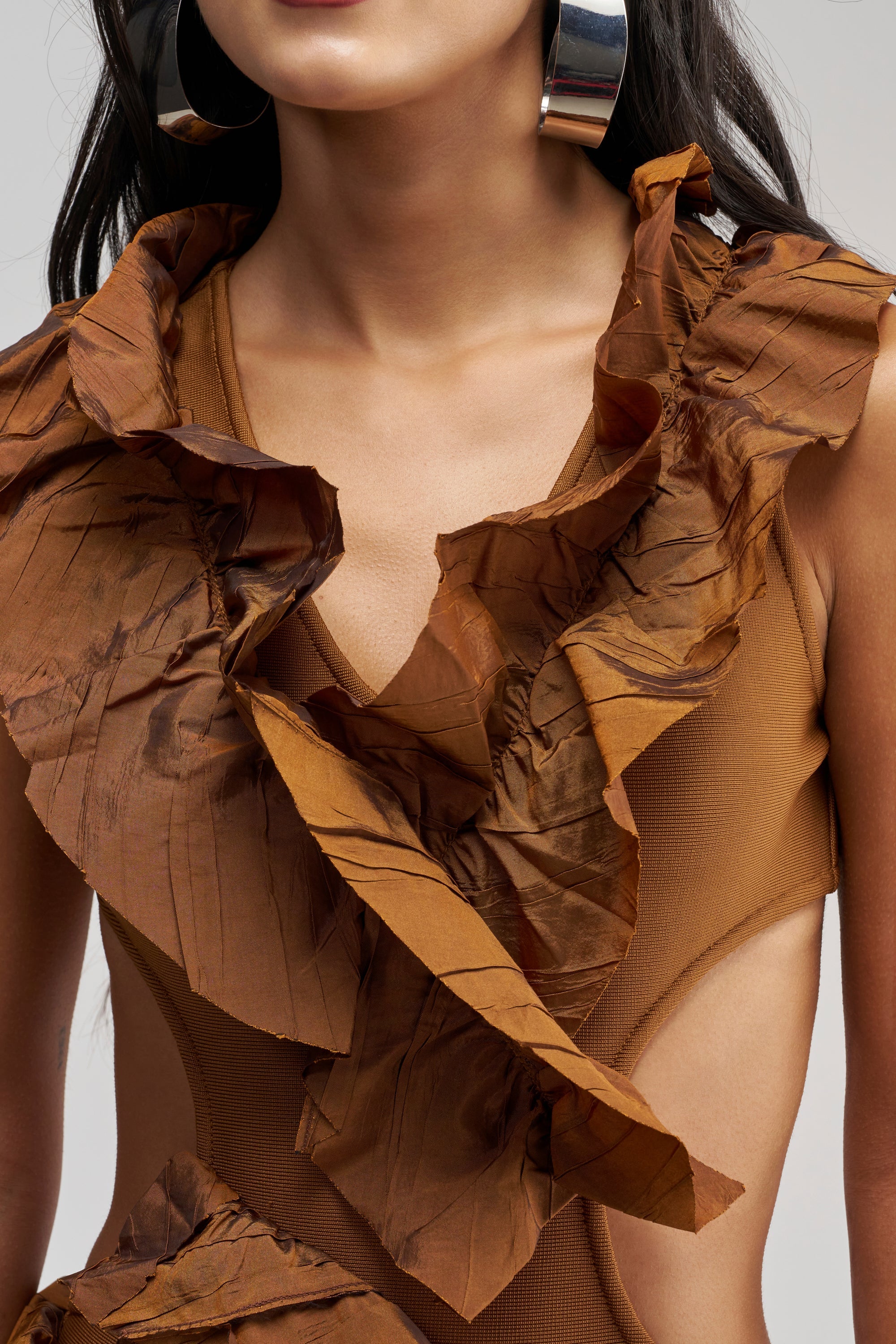 CRAZIER THAN YOUR EX FLOCKED MINI DRESS IN BROWN