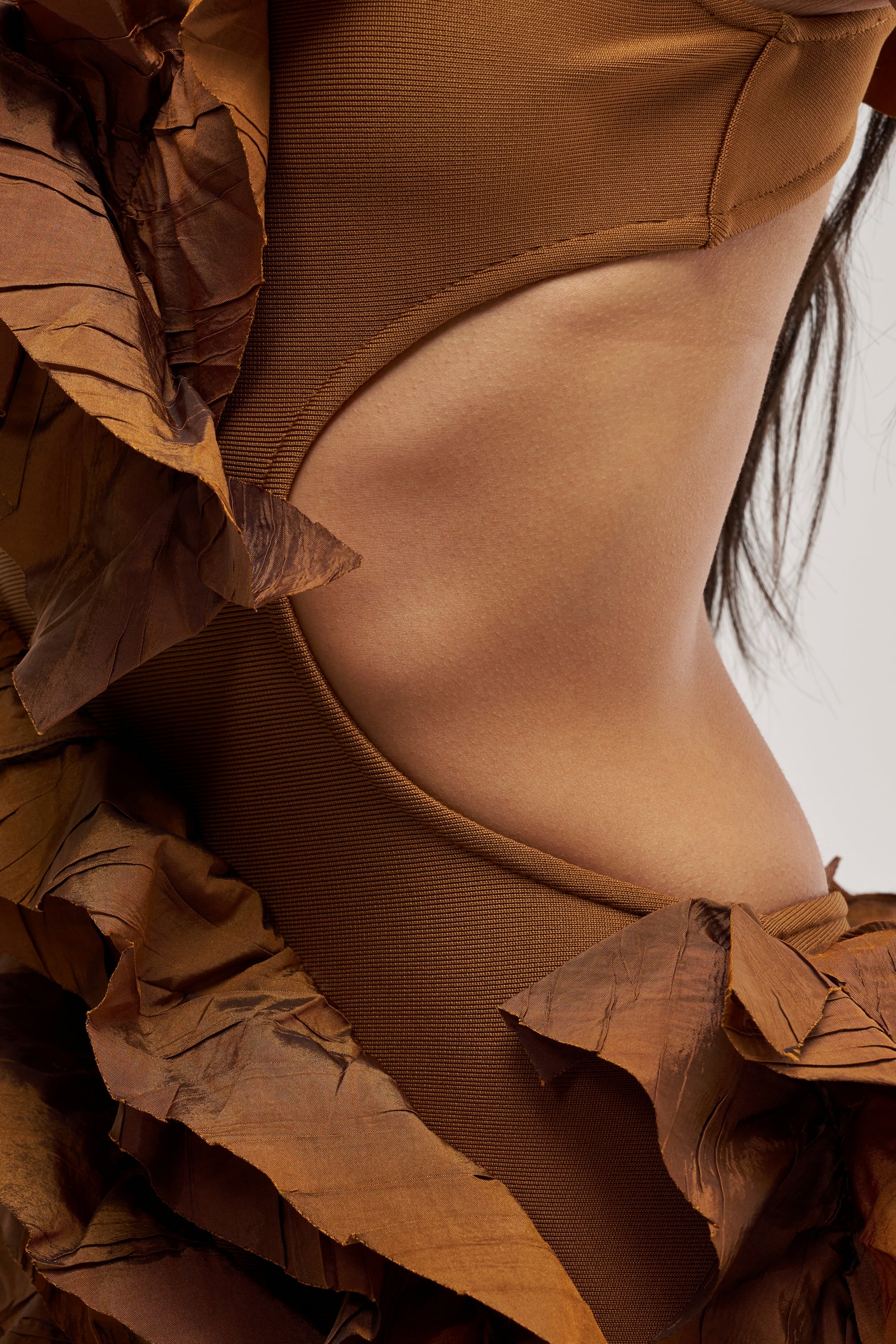 CRAZIER THAN YOUR EX FLOCKED MINI DRESS IN BROWN