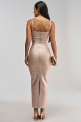 ALL EYES HERE METALLIC BANDAGE MAXI DRESS