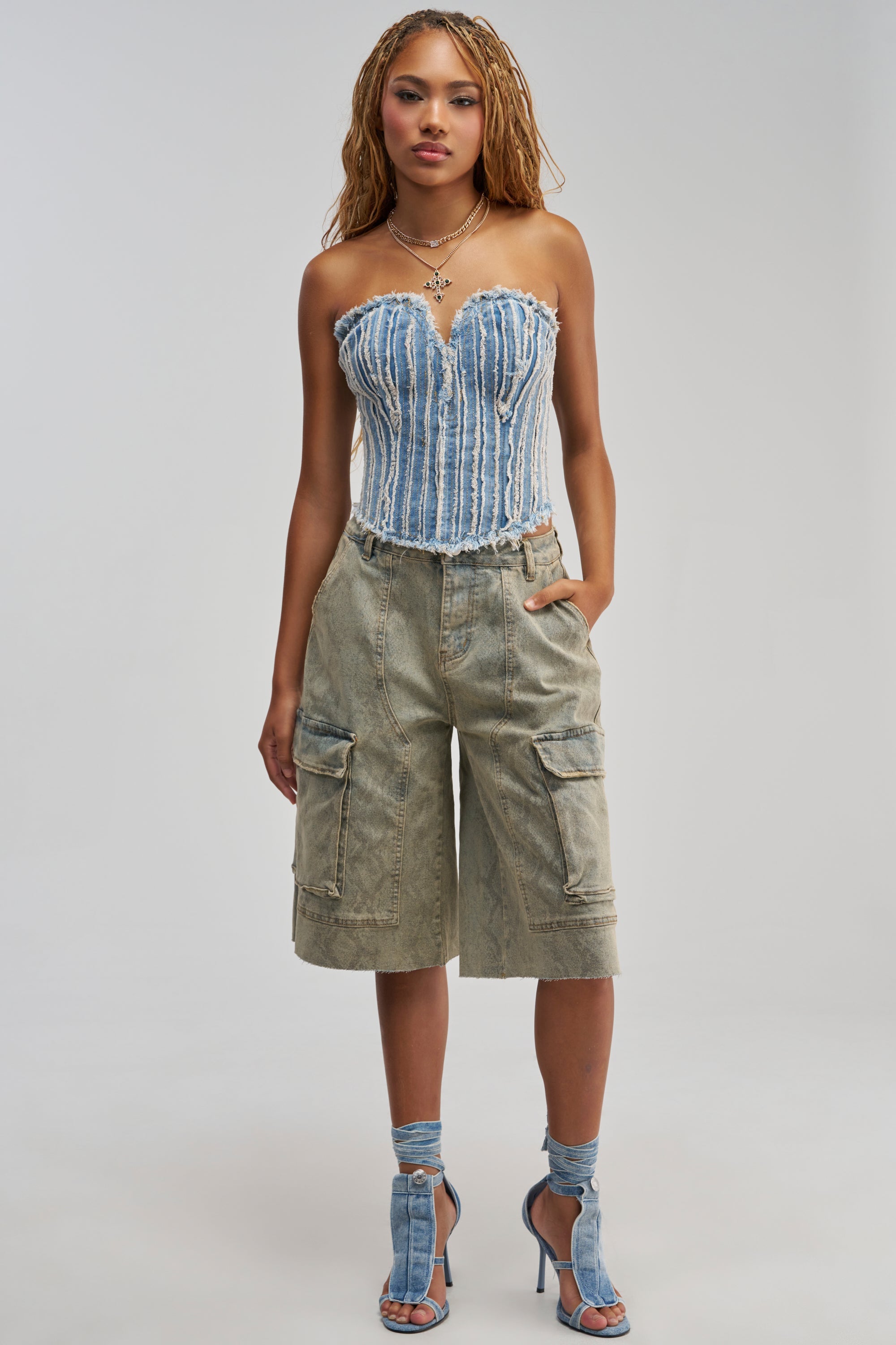 LITTLE SNAKE BERMUDA SHORT VINTAGE DENIM