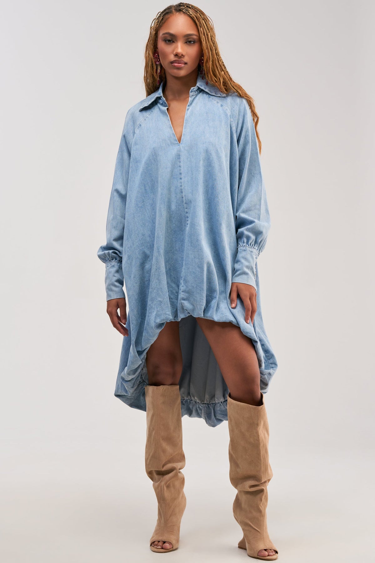 AMELIA DENIM HIGH-LOW DRESS