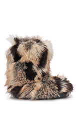 AZALEA WANG ALIXIA BROWN MULTI FLAT FUR BOOTIE