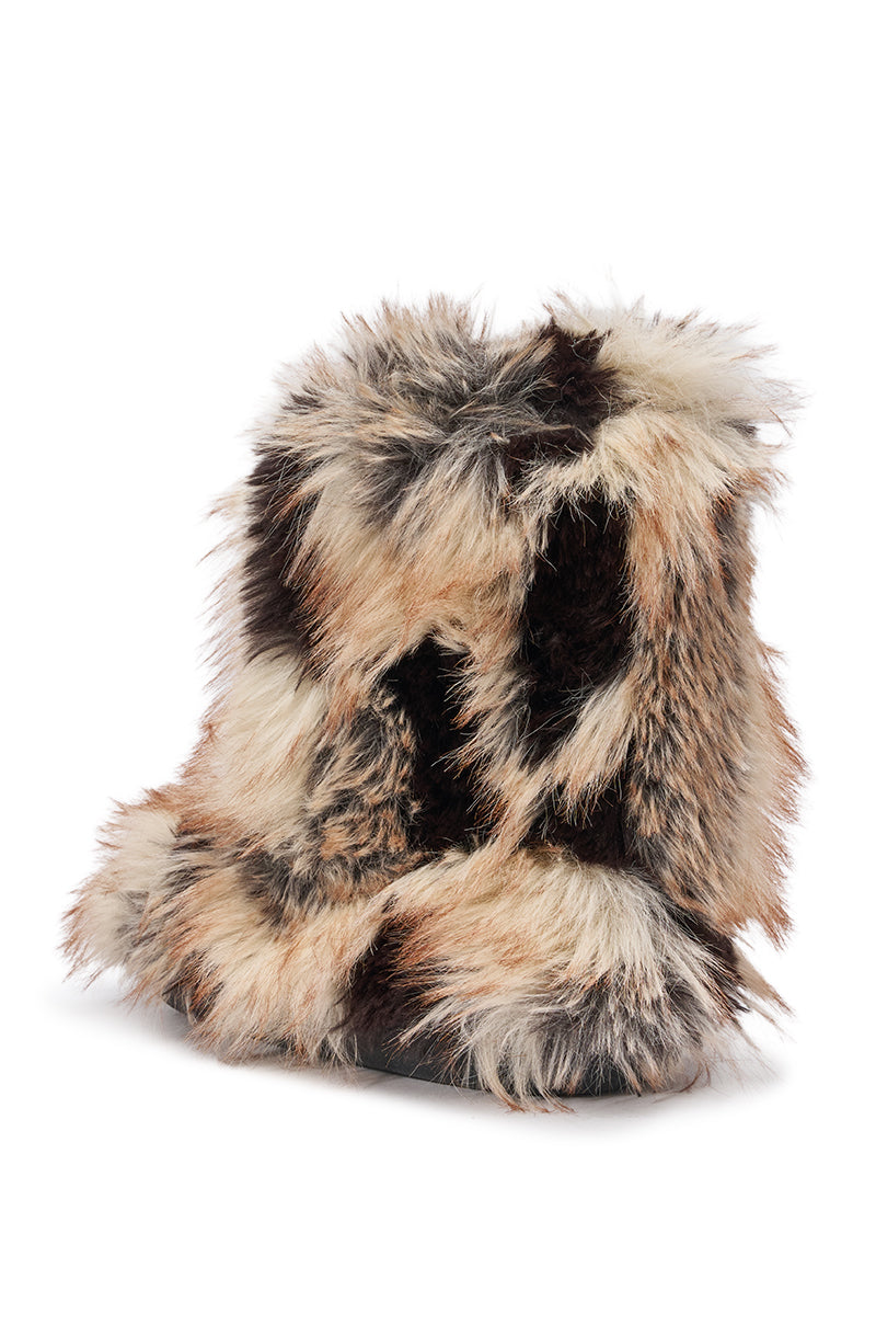 AZALEA WANG ALIXIA BROWN MULTI FLAT FUR BOOTIE