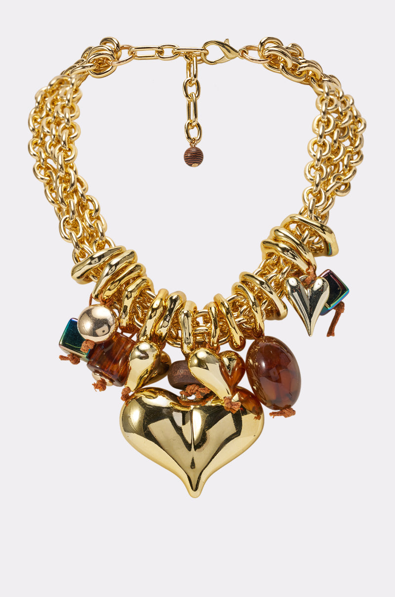 MIXED MEDIA HEART STATEMENT NECKLACE