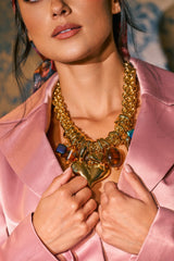 MIXED MEDIA HEART STATEMENT NECKLACE