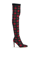 AZALEA WANG ARGYLE BROWN MULTI STRETCH STILETTO BOOT