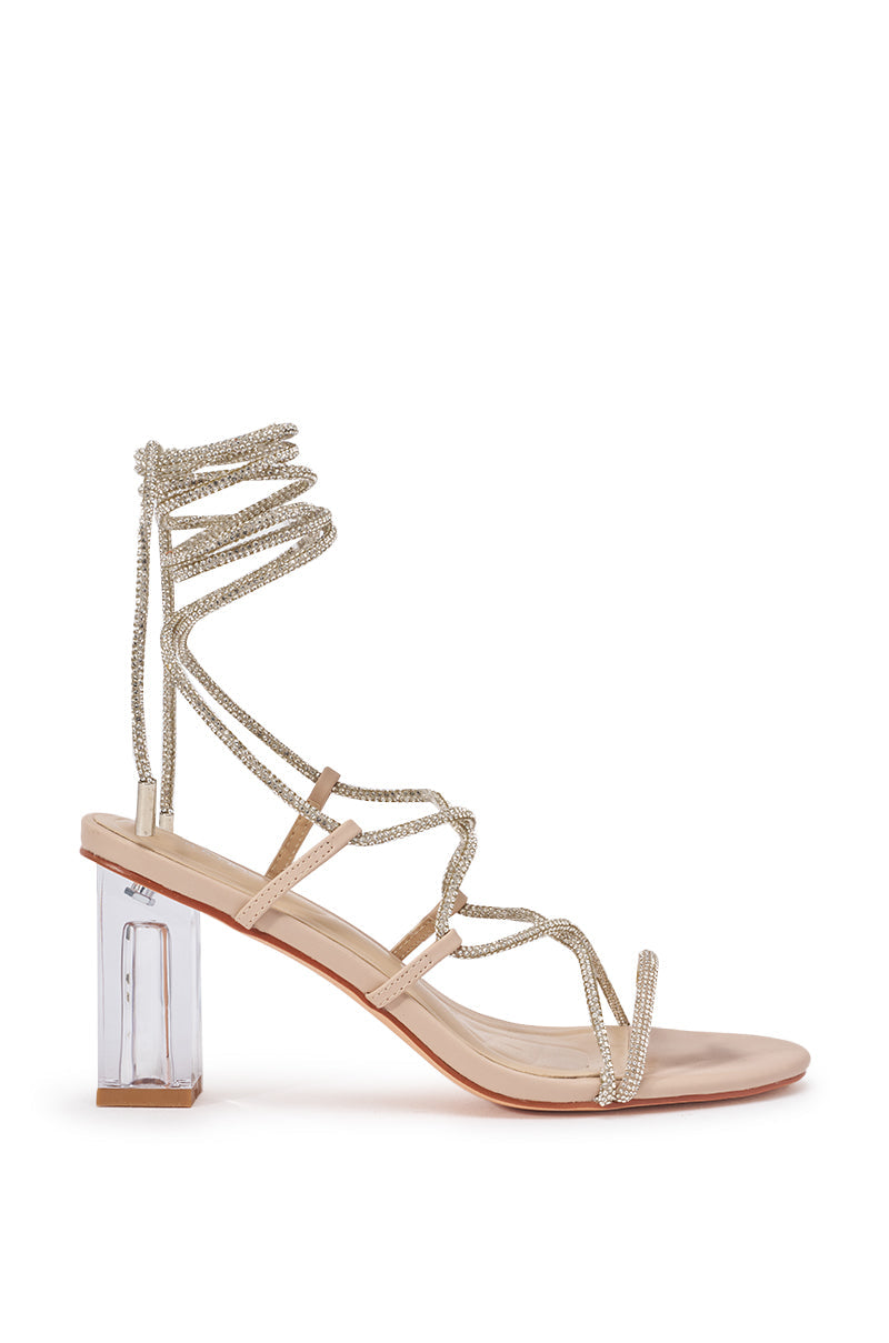 AKIRA ARTEMISA NUDE RHINESTONE LACE UP SANDAL