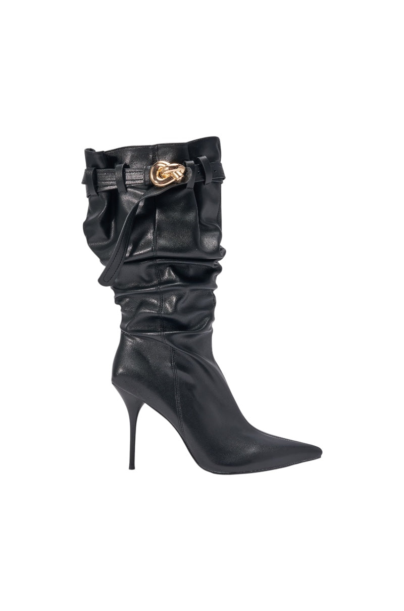 AZALEA WANG AZELINE BLACK PU SLOUCHY STILETTO BOOT