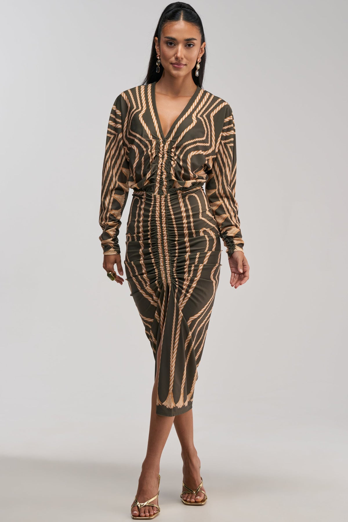 RESERVATIONS ONLY PRINTED MIDI DRESS IN OLIVE